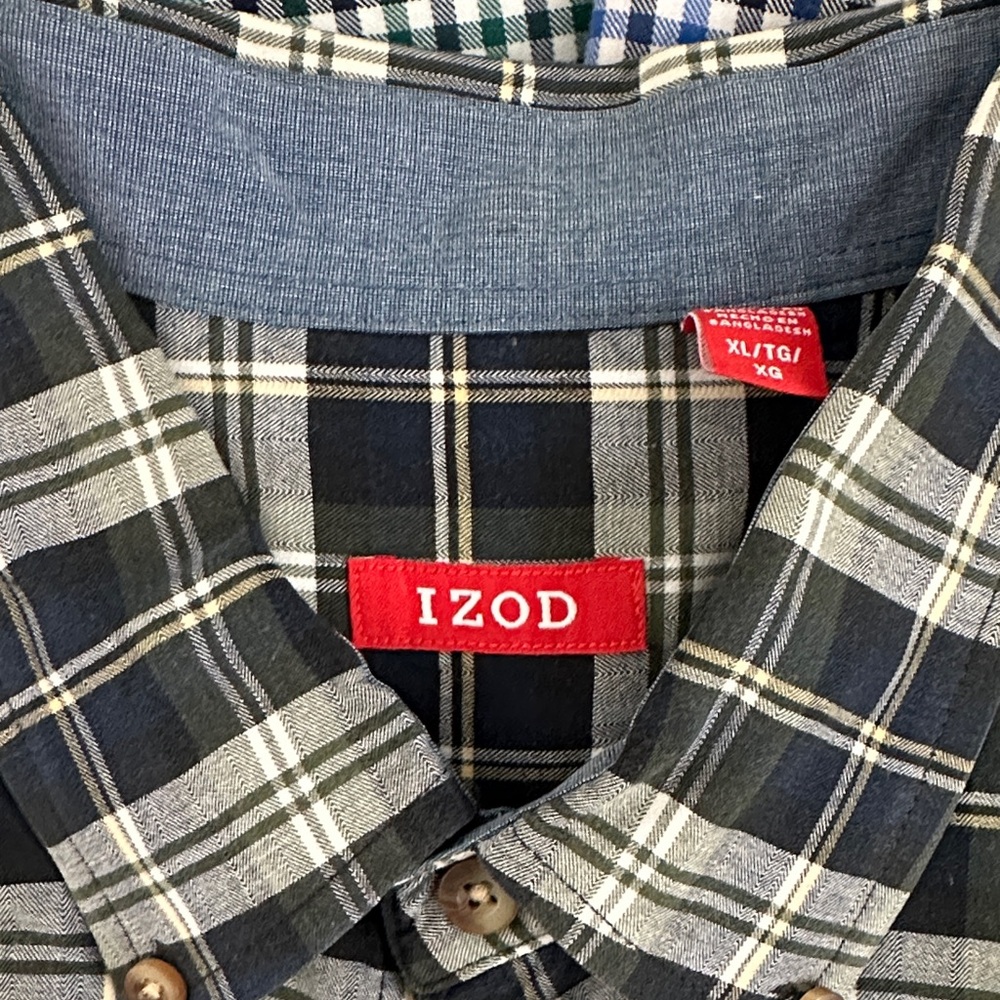 Izod Men's Plaid Button-Down Shirts - Green, Blue, Gray - Picture 2 of 4